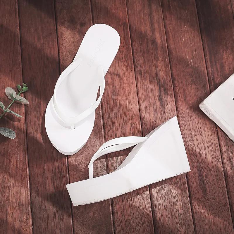 2024 High-heeled Shoes Lady House Slippers Platform Slides Low On A Wedge Rubber Flip Flops Summer Sand New Woman's Candy Colors
