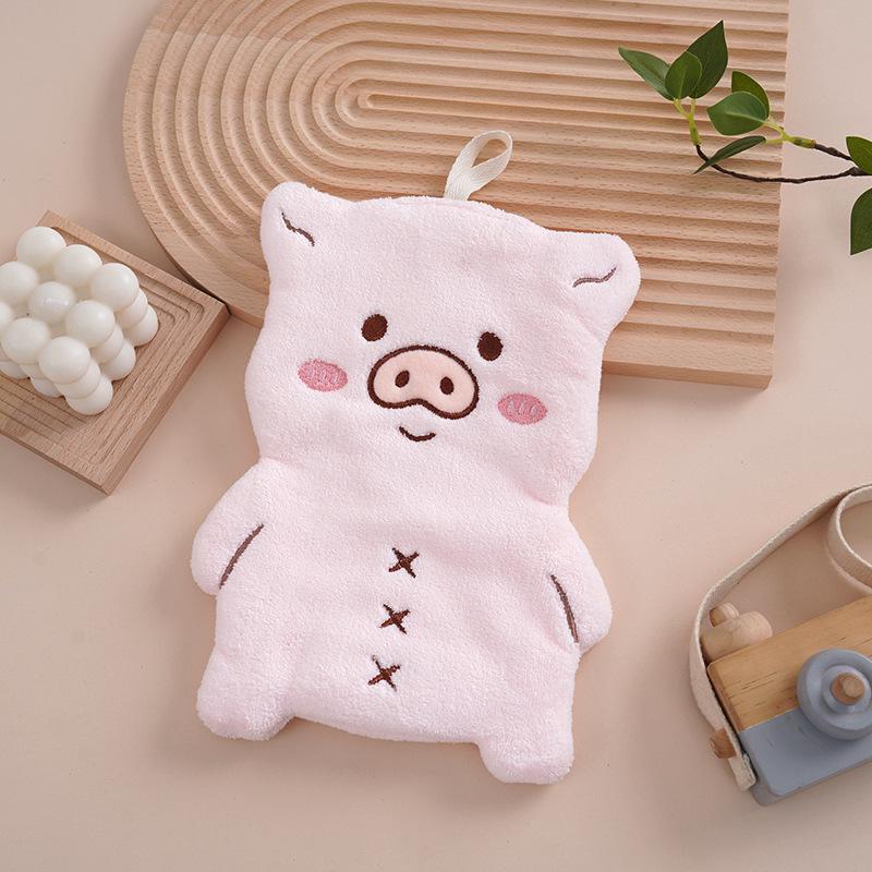 Coral Fleece Embroidered Cartoon Hand Towel for Kitchen or Bathroom