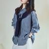 Blue Striped Shirt Women's Long Sleeves Knitted Shawl Top Spring Design Women's Shirt