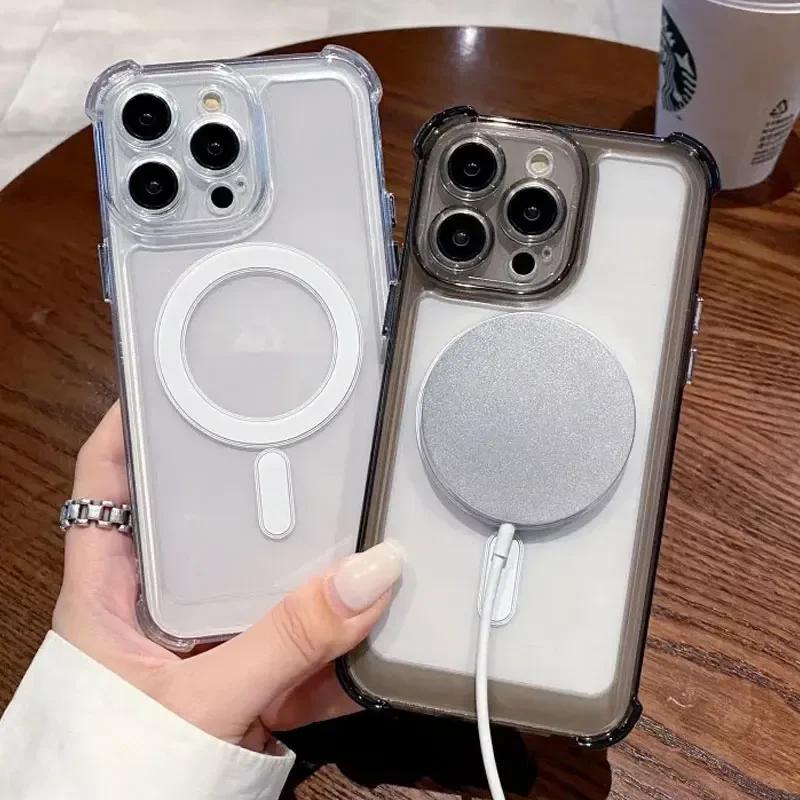 Роскошный прозрачный чехол Magsafe для iPhone 16 15 14 13 12 11 Pro Max Plus с магнитной беспроводной зарядкой, противоударный мягкий бампер