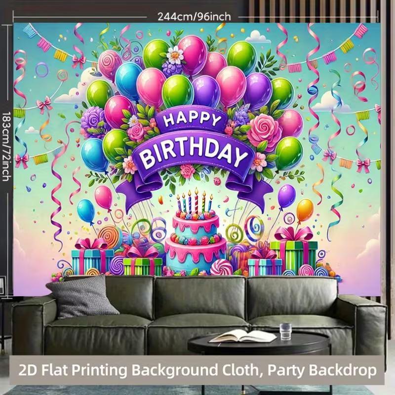 2D Colorful Candy Happy Birthday Backdrop Kids Birthday Party Photography Background Banner