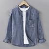 Весенняя мужская рубашка из рами «Тяньси» с длинными рукавами, повседневная, свободного кроя, мятая льняная рубашка со стойкой