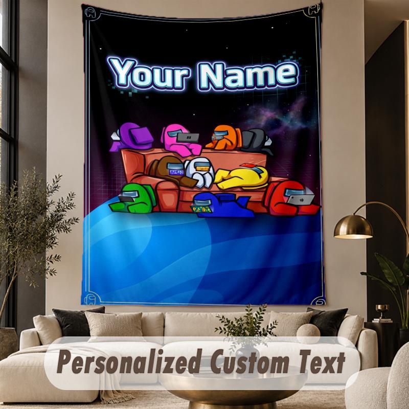 Custom Text Printed Tapestry Among Us Pattern Large Wall Hanging Indoor Room Decor