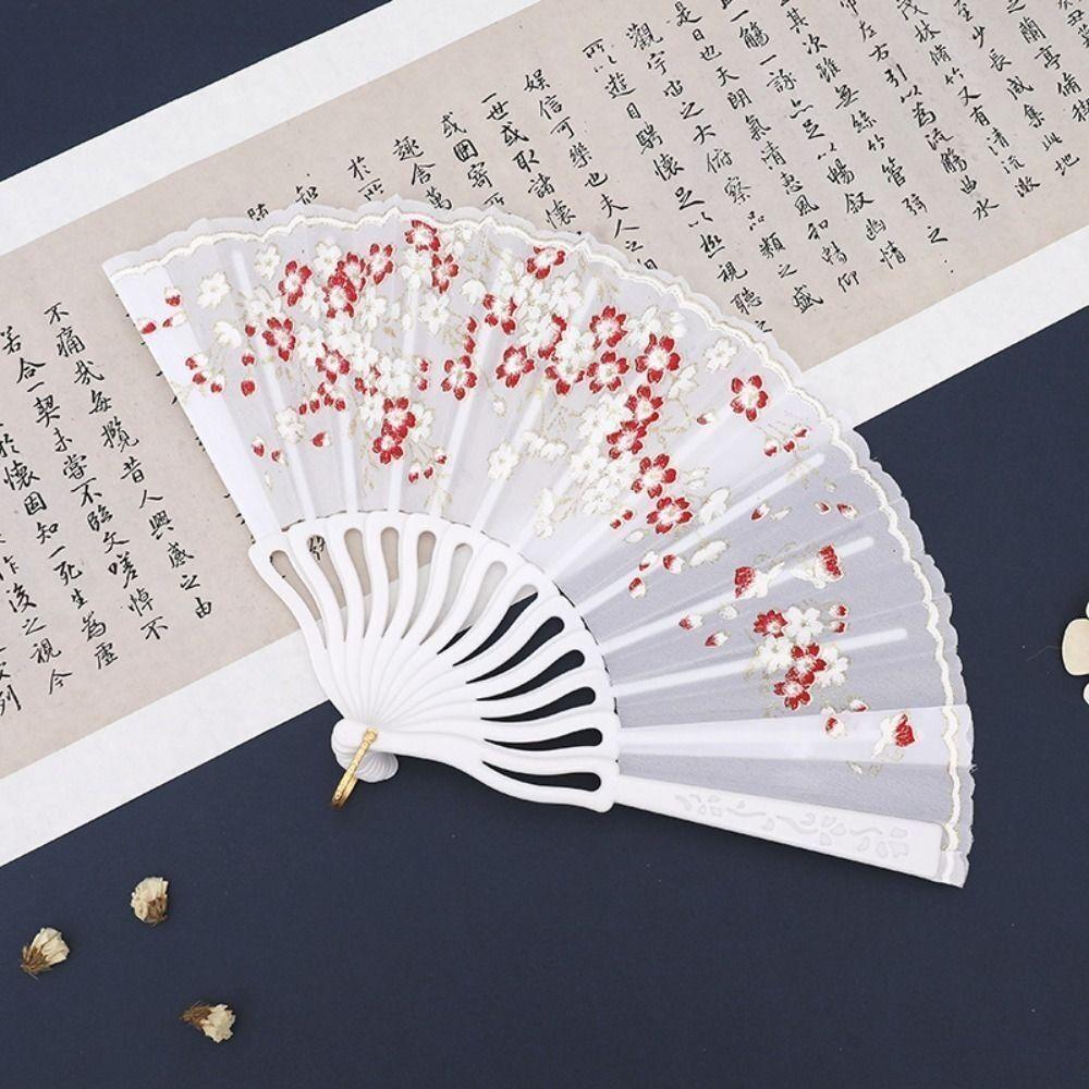 Веер из ткани «Цветок сливы», ручной веер в китайском стиле, элегантный танцевальный веер