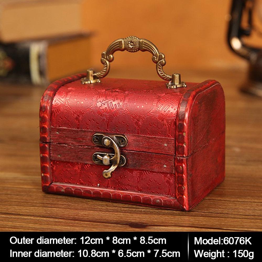 Винтажный сундук с сокровищами Мини-шкатулка Портативная деревянная шкатулка для украшений Органайзер для косметики