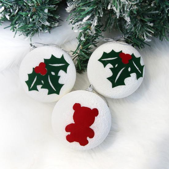 Christmas Ball Ornaments White Foam Balls With Leaf/Bear Pattern Xmas