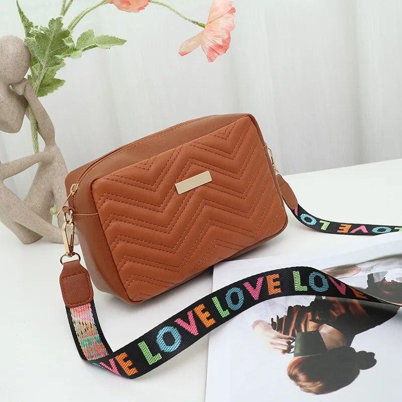 Rilibegan Embroidered Camera Bag Pu Material Casual Compact Square Bag Versatile Single Shoulder Bag Printed Shoulder Belt