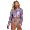 Womens Sparkly Sheer Top Hooded Long Sleeve Cropped Design Loose Fit Tops Club Rave Party