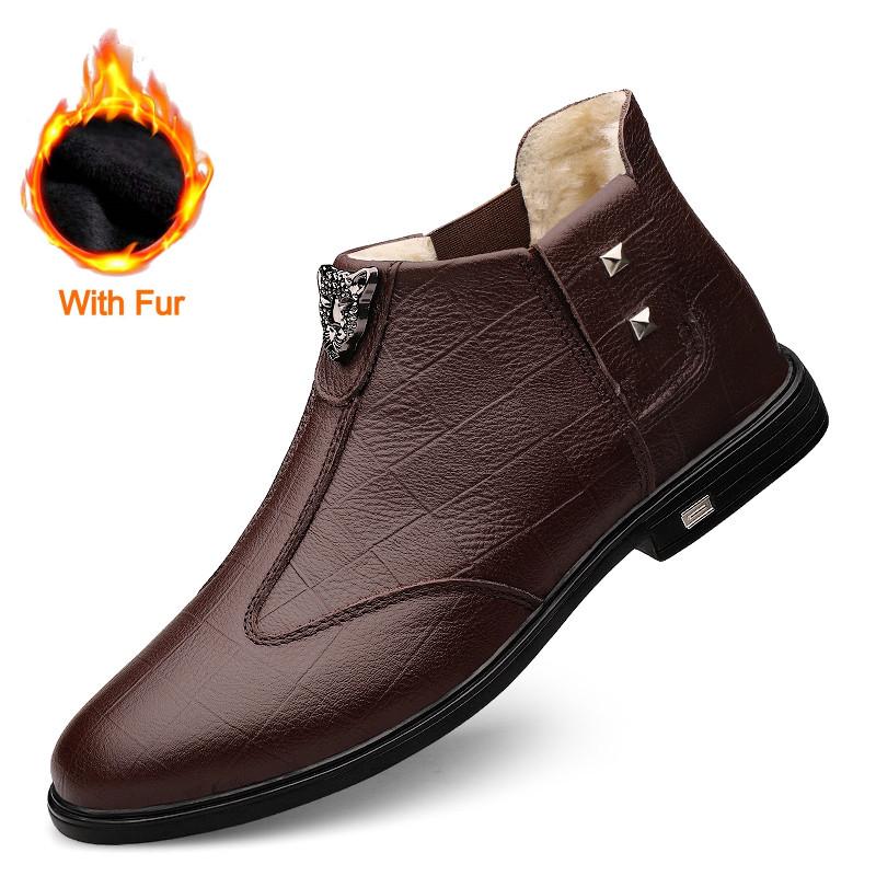Мужские ботинки, новые повседневные туфли из натуральной кожи с высоким берцем, повседневная деловая обувь из коровьей кожи высшего качества, зимние теплые ботильоны