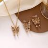 European-American Butterfly Jewelry Set: Diamond Necklace & Earrings