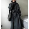 Женское серое шерстяное пальто средней длины - Стильное petite корейского стиля для осени/зимы 2025