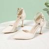 Korean Version of Temperament High Heels Women's Summer New Sexy Thin Heel Pointed Single Shoes One-word Buckle with Versatile Hollow Sandals