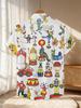 New Men's Casual Short-Sleeve Shirt - Circus Theme Cartoon Character Collection, Versatile Casual Top for Festivals, Parties, and Commuting, Polyester