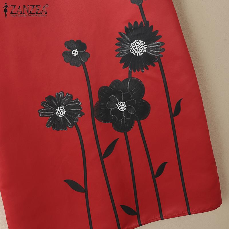 ZANZEA Женское повседневное летнее платье с круглым вырезом, коротким рукавом и принтом