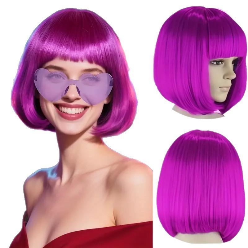 Halloween cosplay dress up wig high temperature silk bangs solid color Bobo head full headgear