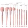 BEILI 11 Pcs Pink Makeup Brushes Set Eyebrow Eyelash Powder Synthetic Foundation Brushes Makeup Cosmetics Beauty Make Up Brushes Kit With Bag
