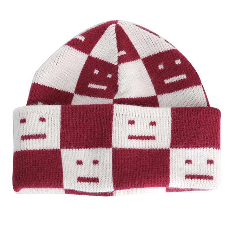 Холодная шляпа женская уличная большая шляпа, теплая на осень и зиму, утолщенная вязаная шапка женская модная защита ушей, смайлик, шерстяная шапка женская