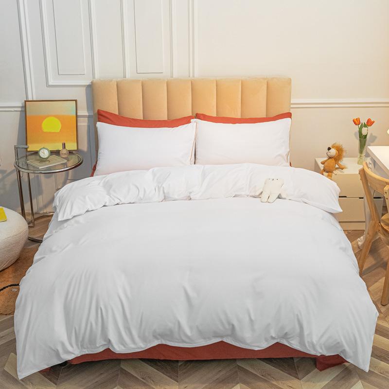 Однотонные наборы из четырех предметов из мытого хлопка, утолщенные простыни с начесом, три комплекта