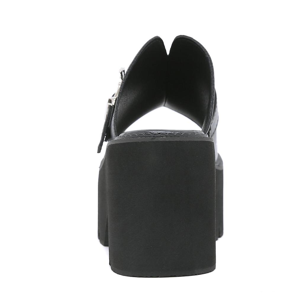 Gdgydh Готические сандалии-мюли с пряжкой в виде летучей мыши для женщин, на каблуке, с открытым носком, на толстой платформе, летняя обувь, слинги, большой размер, черные, слипоны