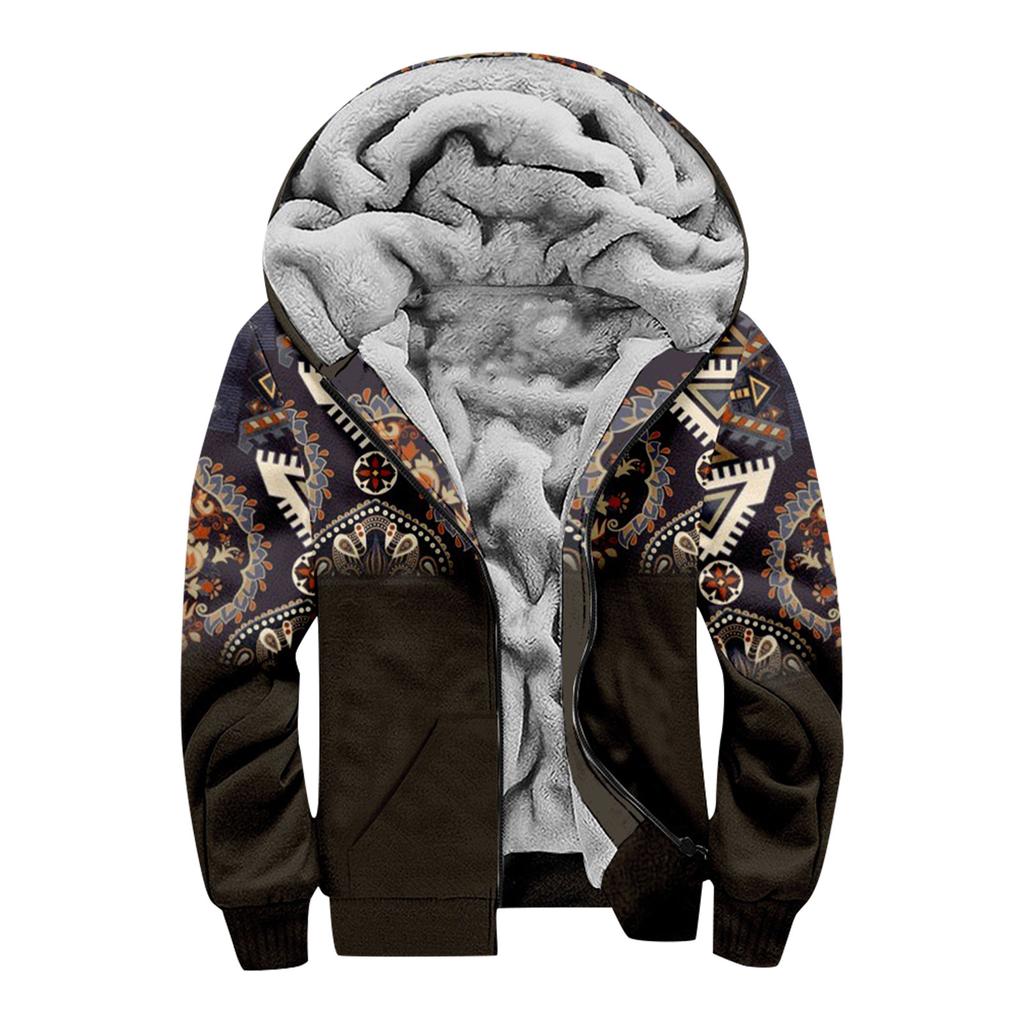 Men's Personalized Casual Printing Long Sleeve Zipper Sweater Thick Cotton Suit Winter