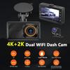 A5 4K Фронтальная 2K Задняя Автомобильная Видеокамера 3 Дюйма Двойной Объектив WiFi Подключение к Смартфону Запись Парковки Транспортного Средства