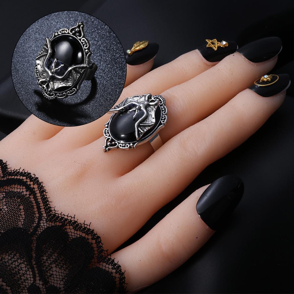 Party Adjustable New Black Bat Ring Bat Cameo Ring Gothic Witch Ring Halloween