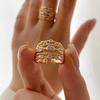 Luxury Gold Color Multilayer Opening Rings for Women Retro Zircon Adjustable Finger Ring Girl Personality Jewelry