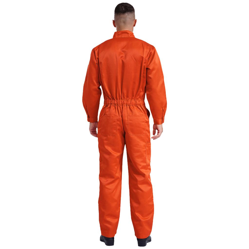 Mens Pure Cotton Jumpsuit Stand Collar Design Long Sleeve Front Zip Overalls Work Uniform Coveralls
