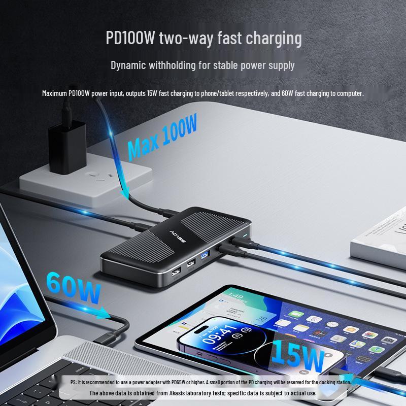7-портовая док-станция Thunderbolt: Быстрая зарядка PD100 Вт, DP 2.0, 4K@60 Гц, Трехэкранный вывод