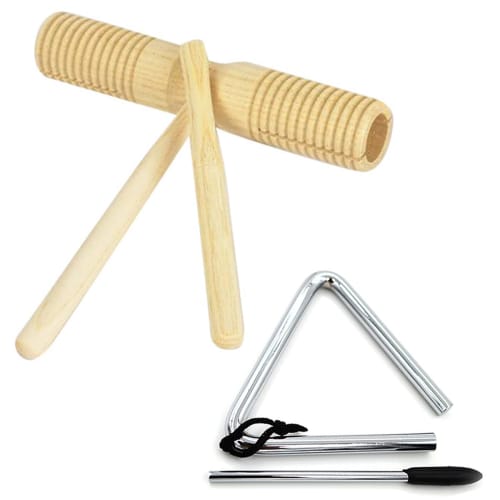 SALUDABLE Wood Block Guiro Triangle Musical Instrument Percussion Ethnic Set