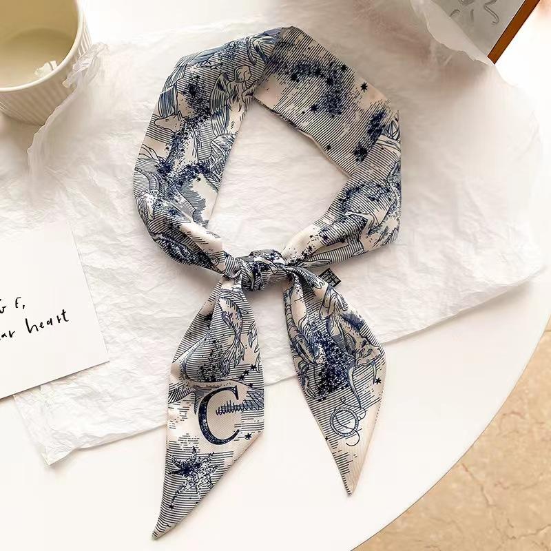 Маленький белый и нежно-зеленый шелковый шарф для женщин, тонкая лента, повязка на голову, резинка для волос, украшение для сумки, длинный