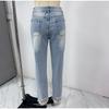 2025 New Casual Elegant Fashionable High-waisted Jeans Women's Water-washed Distressed Denim Trousers Spring Summer