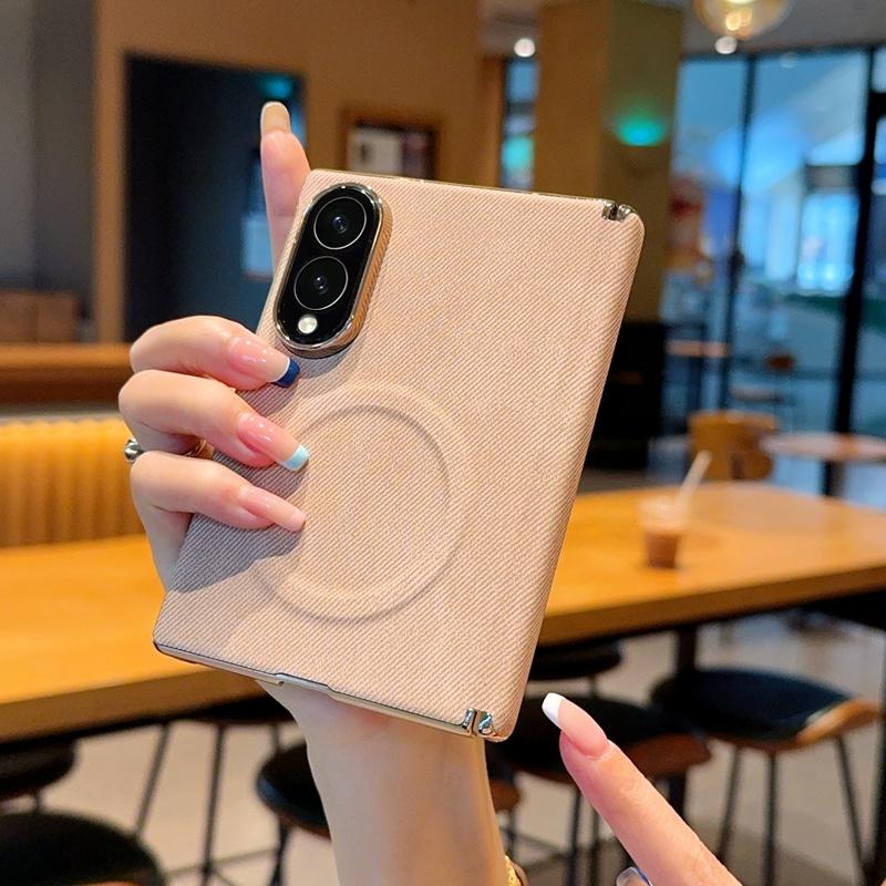 Luxury Plating Bumper Retro Denim Texture Case for Samsung Galaxy Z Fold 8 Ultra 8 7 for Magsafe Magnetic Hinge Protection Cover