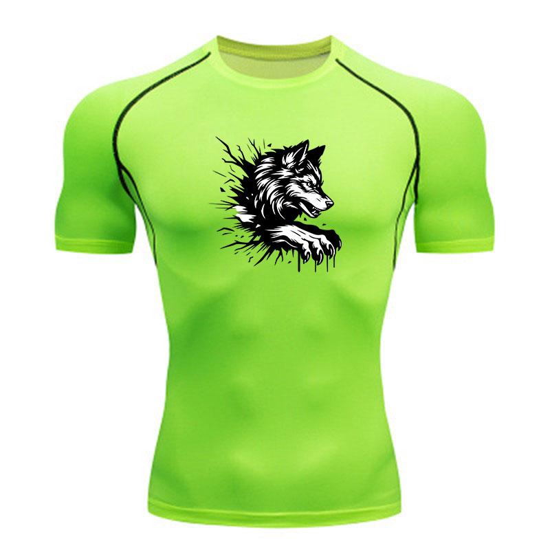Men's Compression Workout T-Shirt, Ferocious Wolf Break Thro
