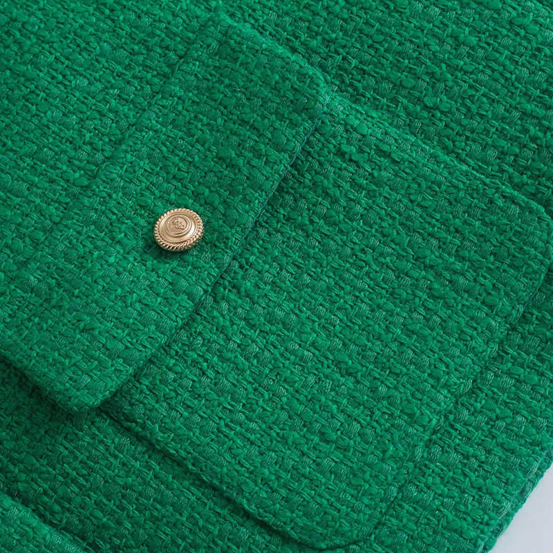 Женские юбки из зеленого твида Faldas Mujer Застежка-молния Круглый вырез Однотонный Однотонный Женские мини-юбочные комплекты