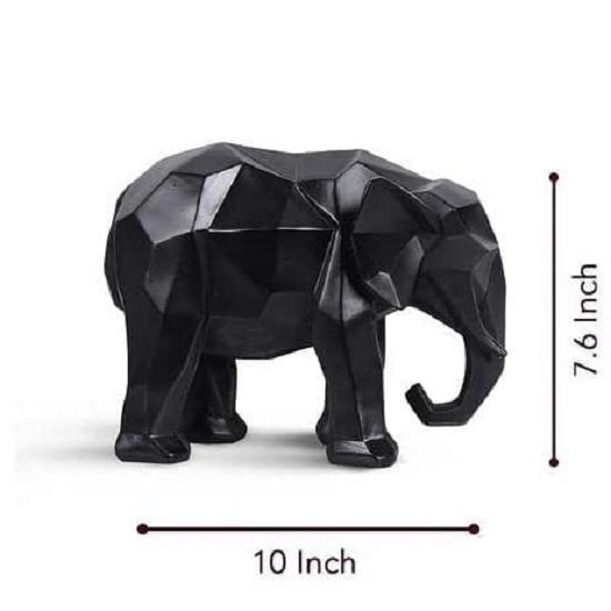 Latest Geometric Elephant Ceramic Home Decor Figurine with Diamond Cut Detail (Elephant Black)