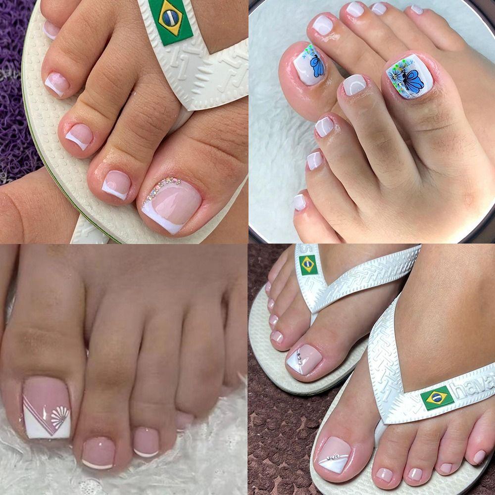 24 шт. для женских ногтей на ногах, короткие французские накладные ногти, белый край, полное покрытие