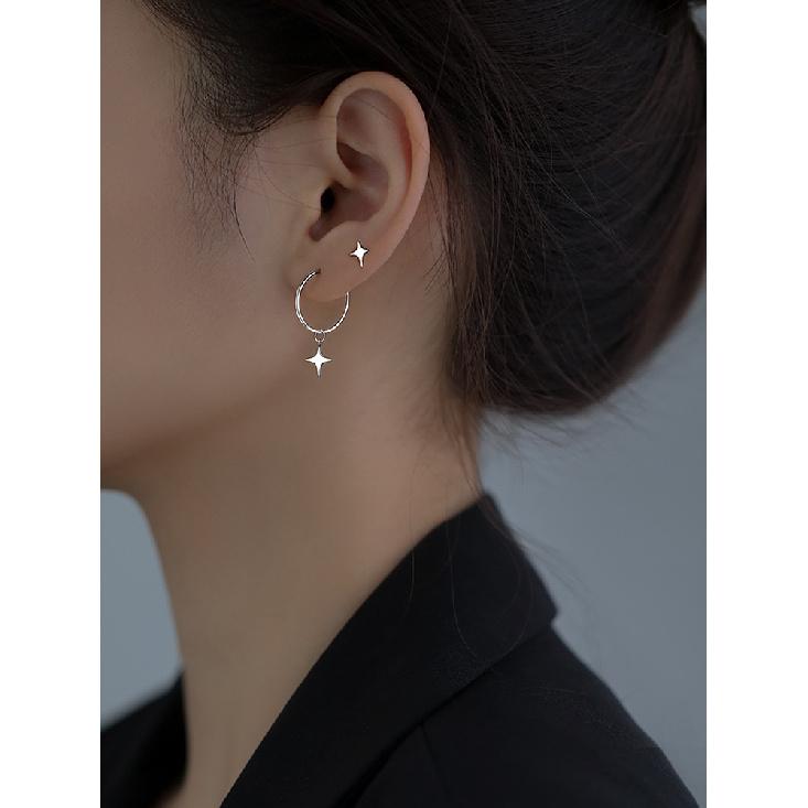 VENTFILLE 925 Stamp Asymmetrical Small Star Earrings for Women Personality Starlight Studs Earrings Korean Silver Color Jewelry