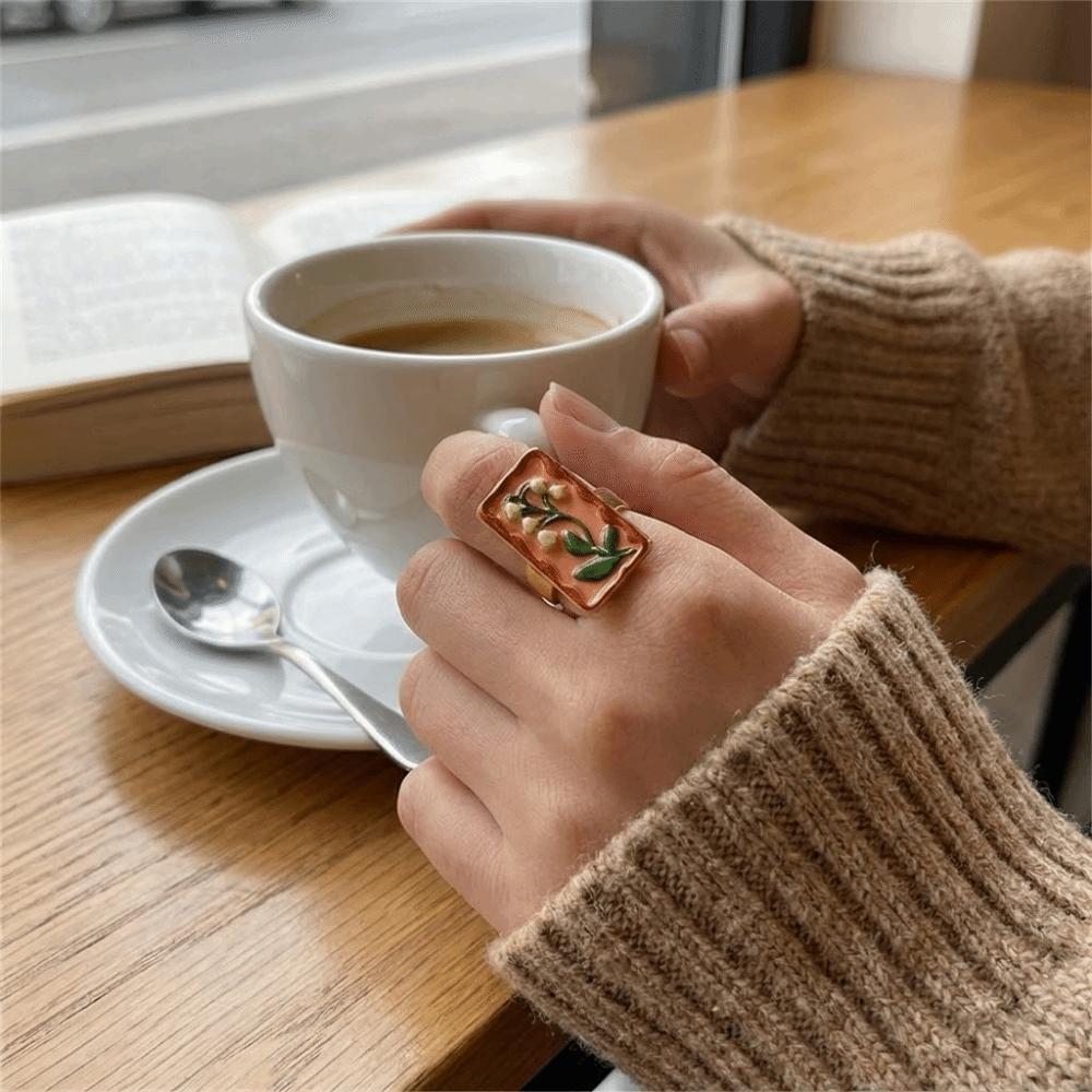 Pomegranate Printing Ethnic Style Ring Photo Frame Vintage Zinc Zinc Alloy Geometric Ring  Gift
