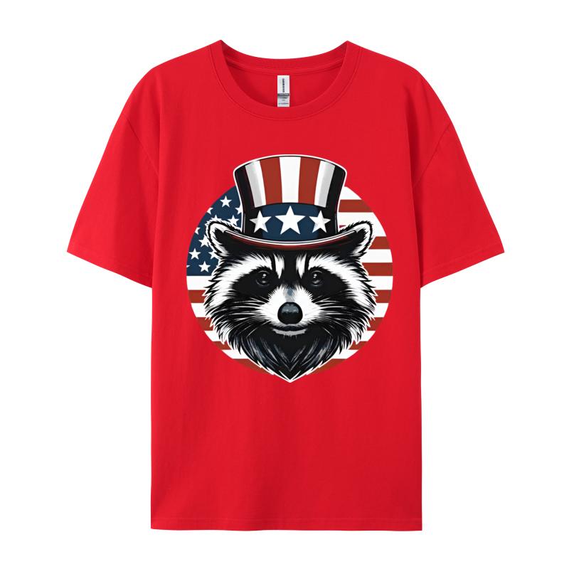 Raccoon Patriotic America 4th Of July TShirts Funny Cotton Tees Printing Tops Tee Loose TeeShirt Unisex Top Tshirts