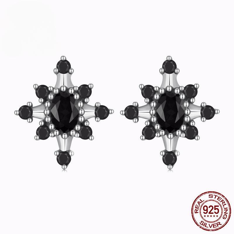 Серьги-гвоздики из стерлингового серебра S925 со звездами, черный циркон, крутые серьги в готическом стиле, изысканные серьги