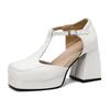Meotina Женские двухсекционные туфли-лодочки Мэри Джейн с квадратным носком, на толстом высоком каблуке с пряжкой и Т-образной завязкой, женская модная обувь на платформе, весна-осень 46