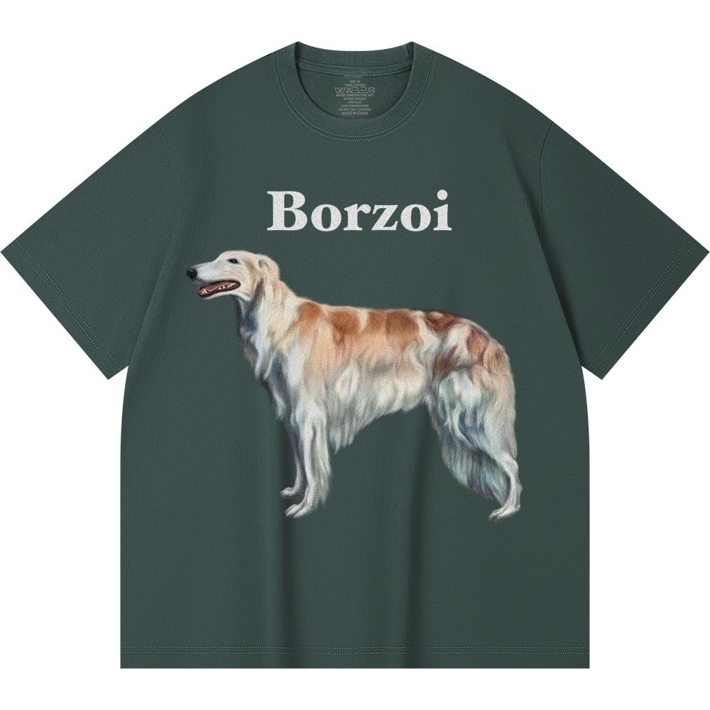 230GSM 100% Cotton T-Shirt Borzoi Print Tees Funny Harajuku Style Combed Cotton Tshirt
