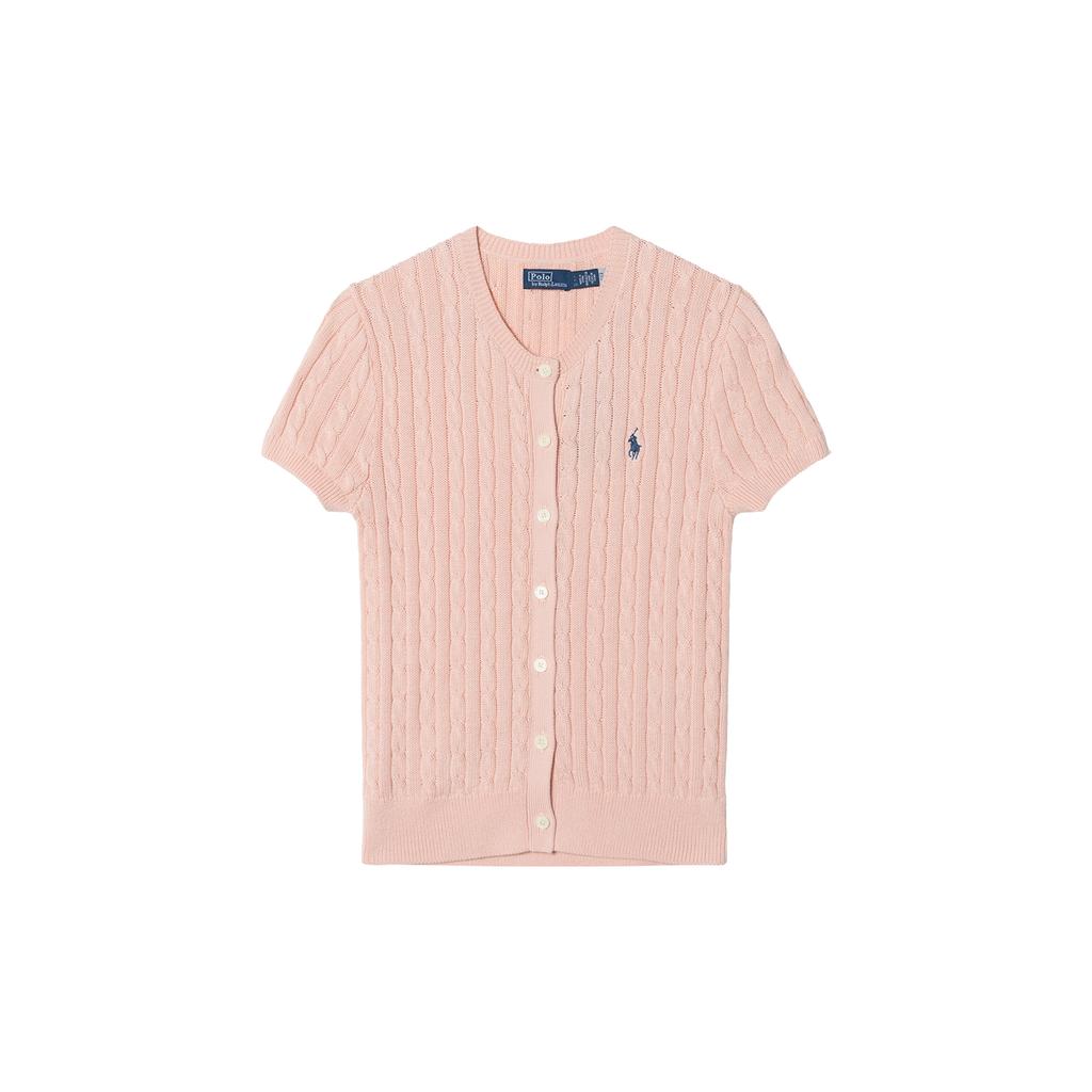 Polo Ralph Lauren Вязаный топ с рубчиком, круглым вырезом, короткими рукавами, облегающего кроя, женский, топы, розовый 211965760-001