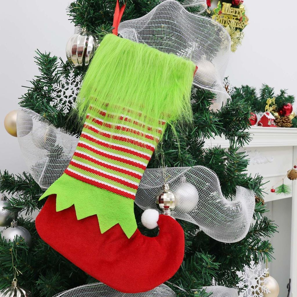 Christmas Stocking Elf Style Colorful Striped Christmas Decoration Elf Stocking Xmas Gift Festive Stocking Holiday Decor