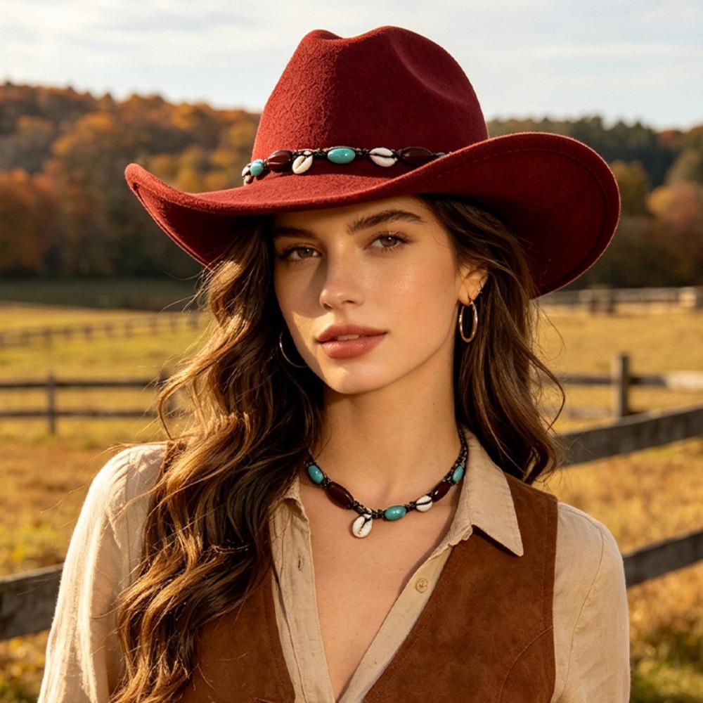 Woolen Western Cowboy Hat Panama Top Hat Casual Topper Hat Costume Accessories