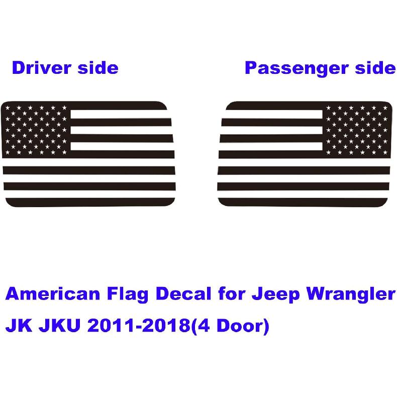 Rear Window American Flag Decal Fits Jeep Wrangler JK JKU 2011-2015 2016 2017 2018 (4-Door Version), Precut Back Side Window Glass USA Flag Vinyl