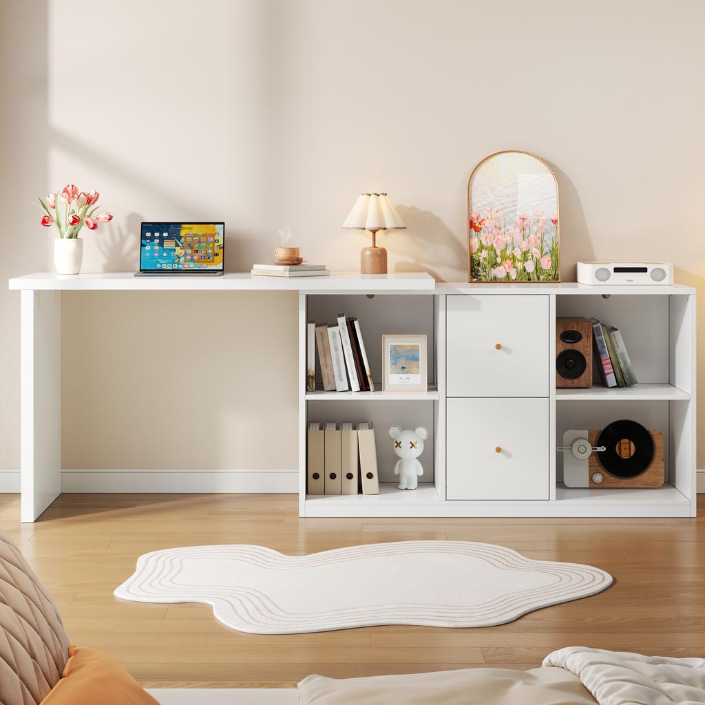 L-shaped desk 120×50*78/130×35 cm – mountable on both sides (left/right), reinforced desktop and legs, with 2 drawers and open storage compartments