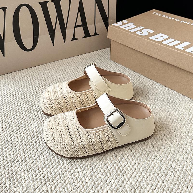 Плетеная ажурная сумка, тапочки-полуботинки для женщин, уличная обувь 2025, новинка лета, с юбкой, в стиле Мори, универсальные, повседневные, крутые тапочки