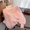 Women's Imitation Mink V-Neck Knitted Cardigan Sweater for Autumn and Winter
